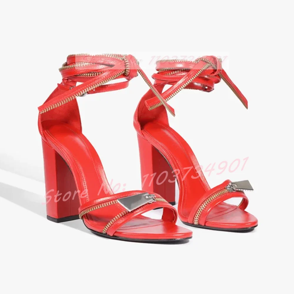 

Zipper Novelty Cover Heel Sandals Women Nifty Trendy Round Toe Block High Heels Shoes Ladies Party Casual Elegant Sexy Sandals