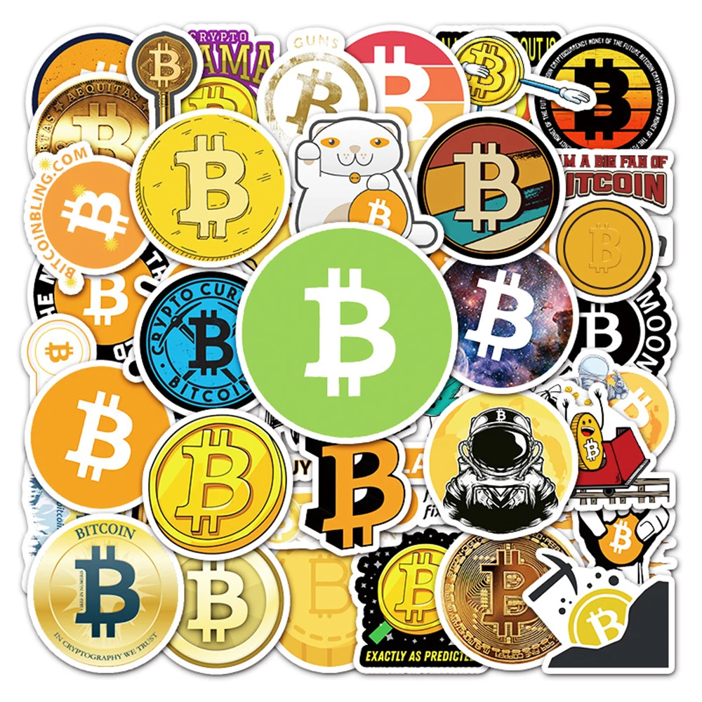 10/30/50pcs Bitcoin Encrypted Virtual Currency BTC Stickers Decal Kids Toys DIY Laptop Skateboard Luggage Phone Cartoon Sticker