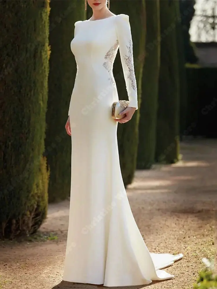 Abiti da sposa da donna con scollo tondo Abiti da sposa sexy a sirena senza schienale Elegante lunghezza lavata Principessa Vestido De Novias Personalizzato