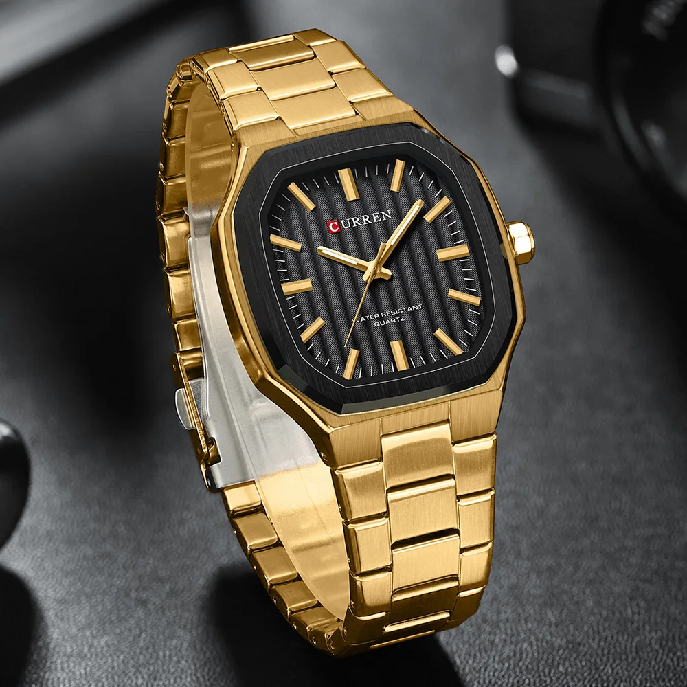 CURREN Simple Thin Quartz Wristwatch Fashion Design Square Watch with Stainless Steel Bracelet Waterproof Clock