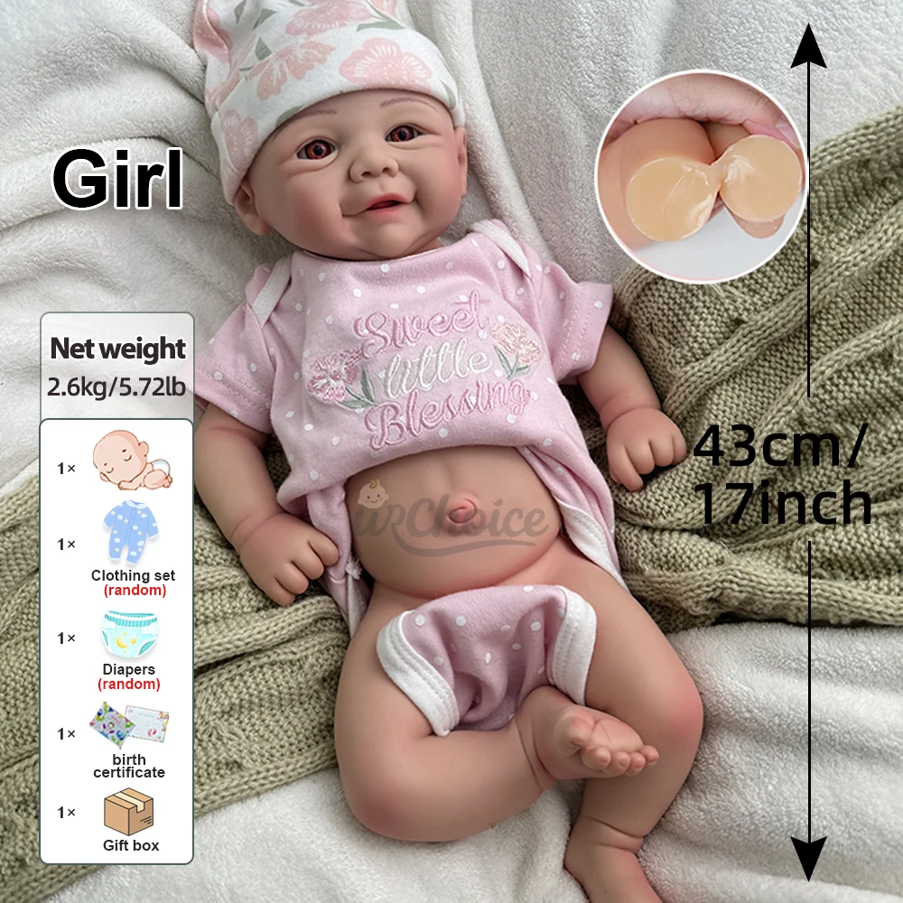 17 인치 실리콘 다시 태어난 아기 소녀 DIY 아트 컬렉션을위한 현실적인 사랑 스럽다 & 손으로 그린 ​​신생아 인형 크리스마스 & 어린이 장난감