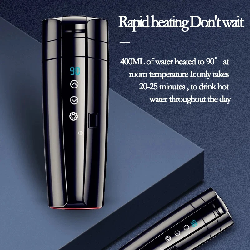 

Universal Smart Car Heating Insulated Water Bottle Car Digital Display Heating Thermal Cup Portable Stainless Steel Water Kettle