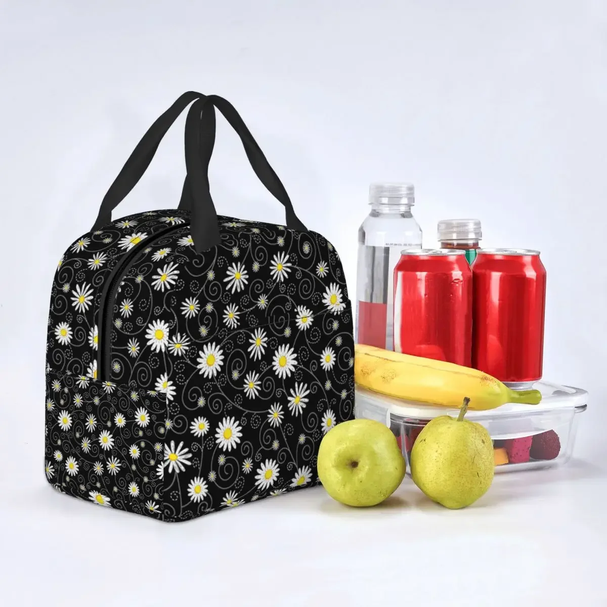 Sac à Lunch Noir AndrFlower pour Femme et Enfant, Boîte Isotherme Thermique, Réutilisable, pour le Camping, Pique-Nique