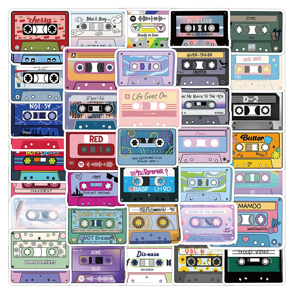 10/30/50pcs Cartoon Music Tape Graffiti Stickers Aesthetic Decals Laptop Notebook Suitcase Funny Decoration Sticker Kids Toys