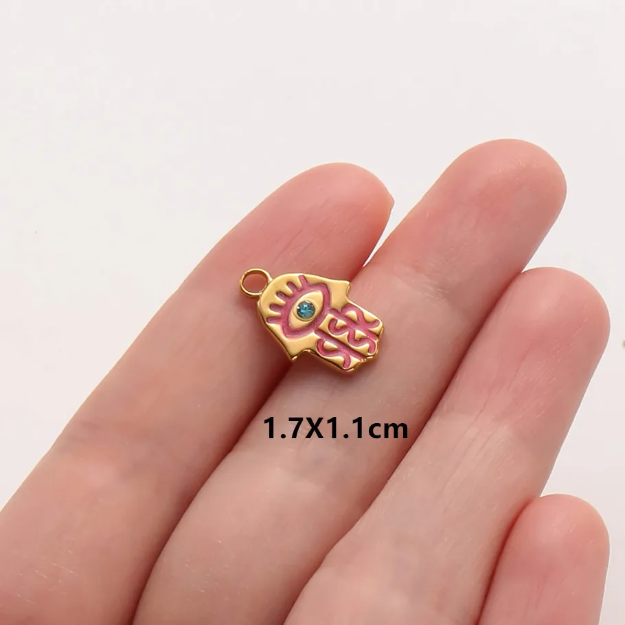 2 Stück Rosa Hot Pink Emaille Vintage Sonne Mond Stern Anhänger Edelstahl Charms für Schmuckherstellung DIY Schlüsselanhänger Charm – Detail 16