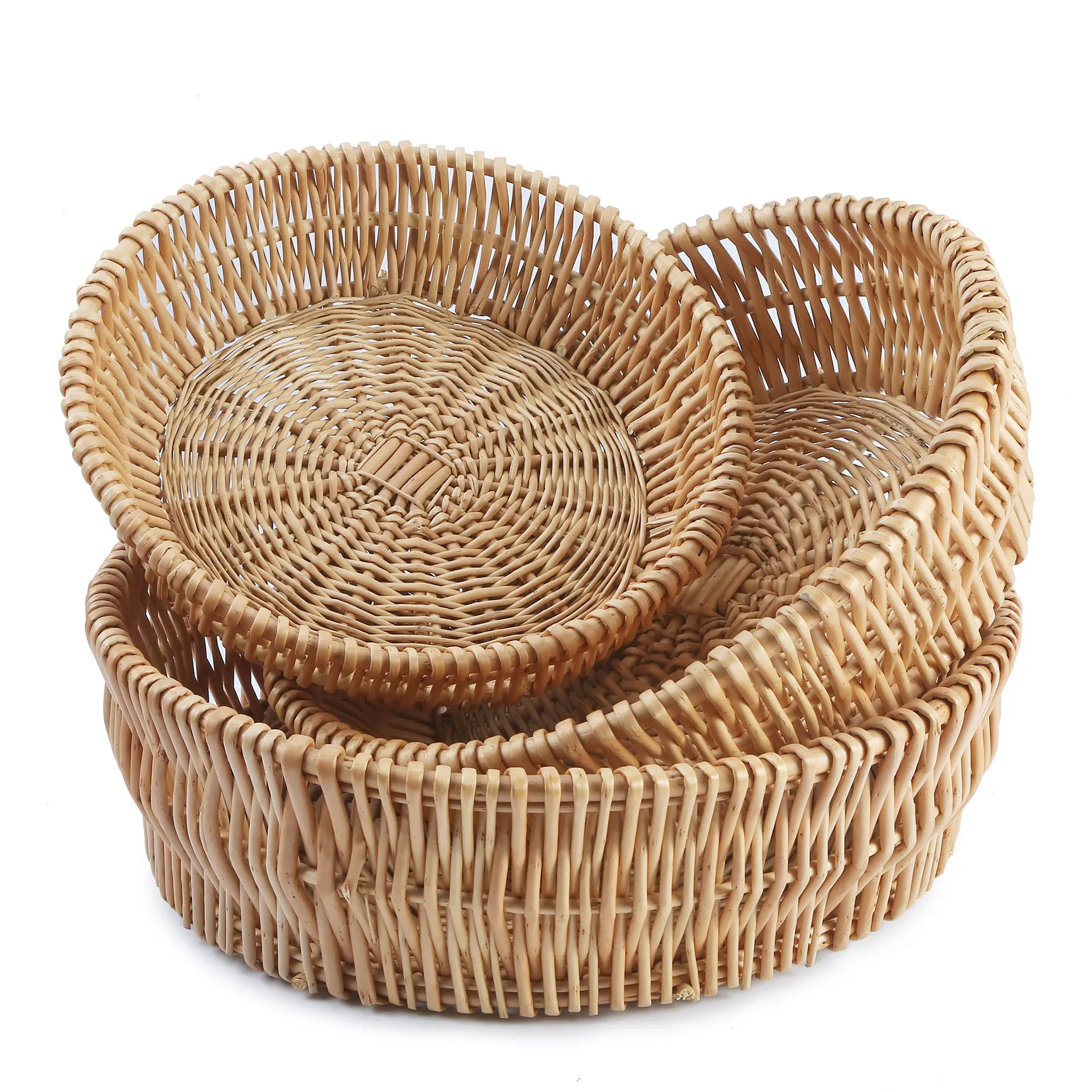 

LuanQI Hand-Woven Storage Basket Rattan Storage Tray Wicker Basket Bread Fruit Food Breakfast Display Box Handicrafts Home Decor