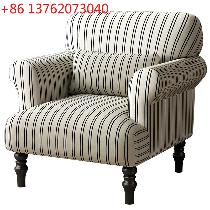 

Одиночный диван-кресло в винтажном стиле для гостиной B & B, винтажный полосатый стул из цельного дерева для отеля