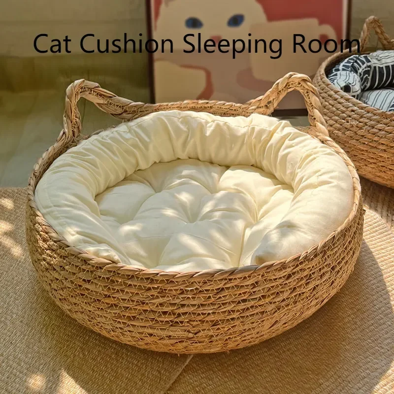 

Four Seasons Universal Pure Handmade Vine Woven Cat Nest Seasonal Warmth Pad Detachable Washable Winter Pet Supplies Accessories