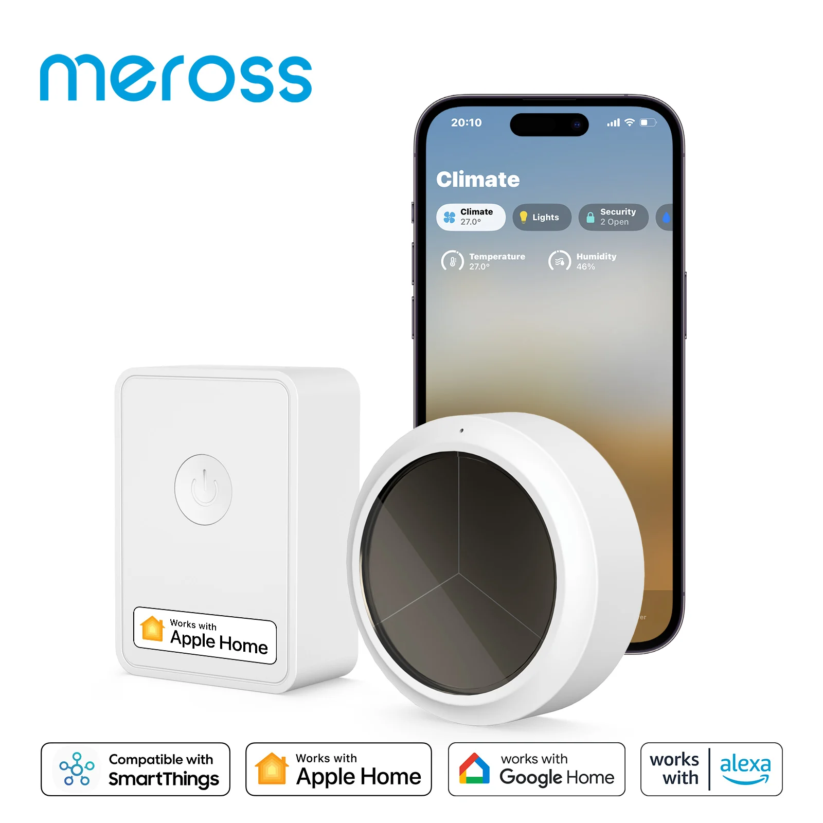 Meross New WiFi Smart Temperature Humidity Sensor Indoor Hygrometer Remote Monitor Thermometer Sensor Works with Homekit