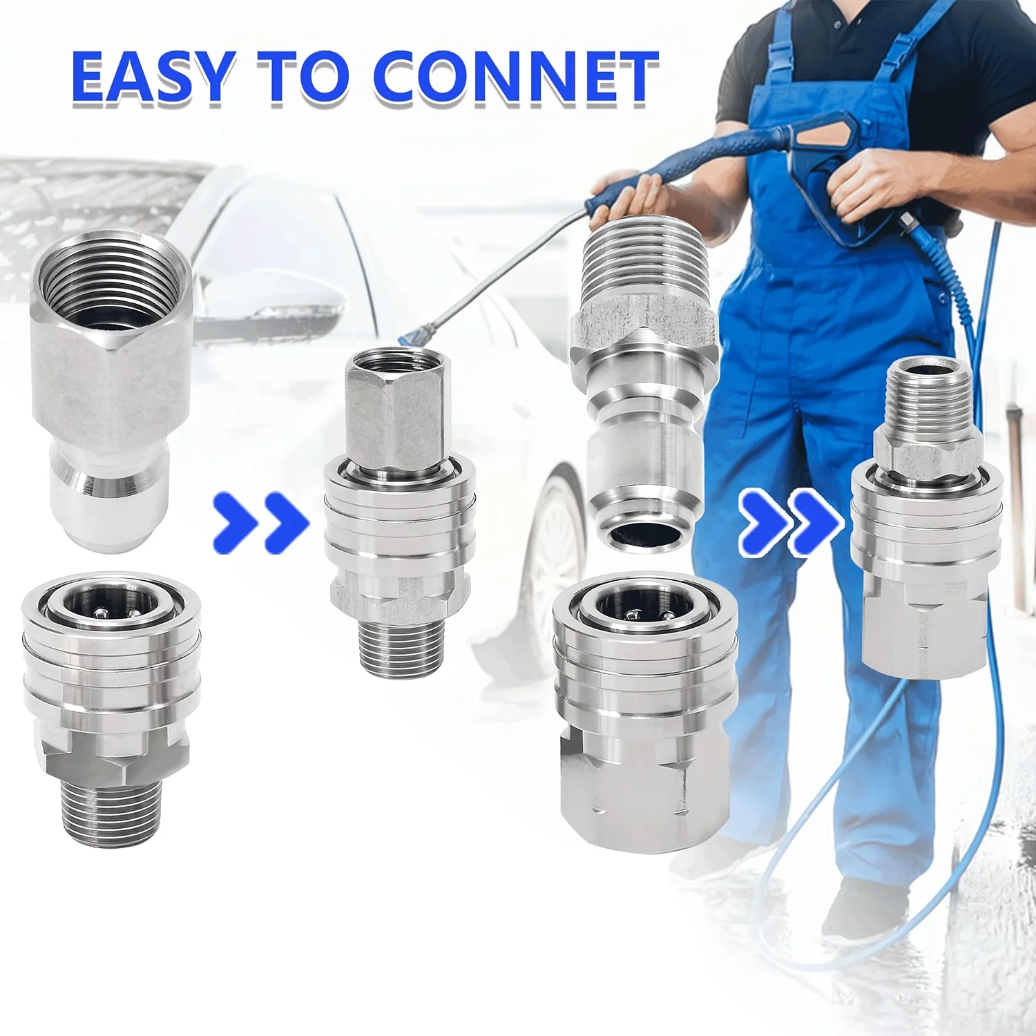 8Pcs Pressure Washer Quick Connect 3/8 Inch, Pressure Washer Fittings, Stainless Steel Adapter Set, Female and Male Thread image 3