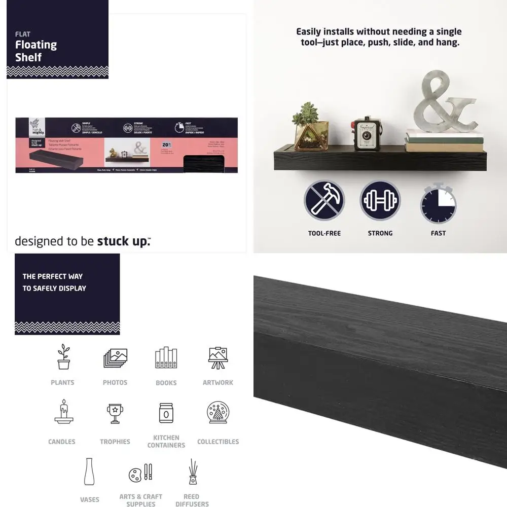

Modern 24 Black Floating Shelf - Holds 20lbs, Easy Tool-Free Install, Retail Packaging