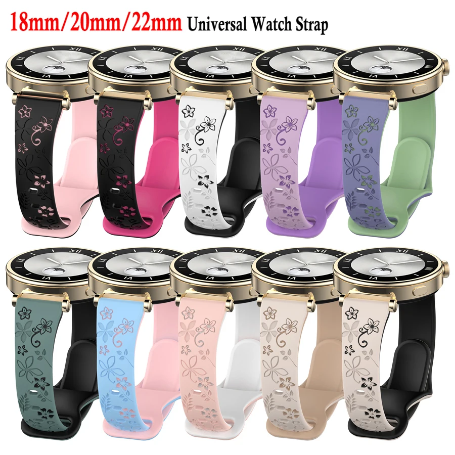 3D Silicone Carved Flowers Watch Band Strap 18mm 20mm 22mm Quick Release Smart Watch Strap For Xiaomi HUAWEI Samsung Watch Band