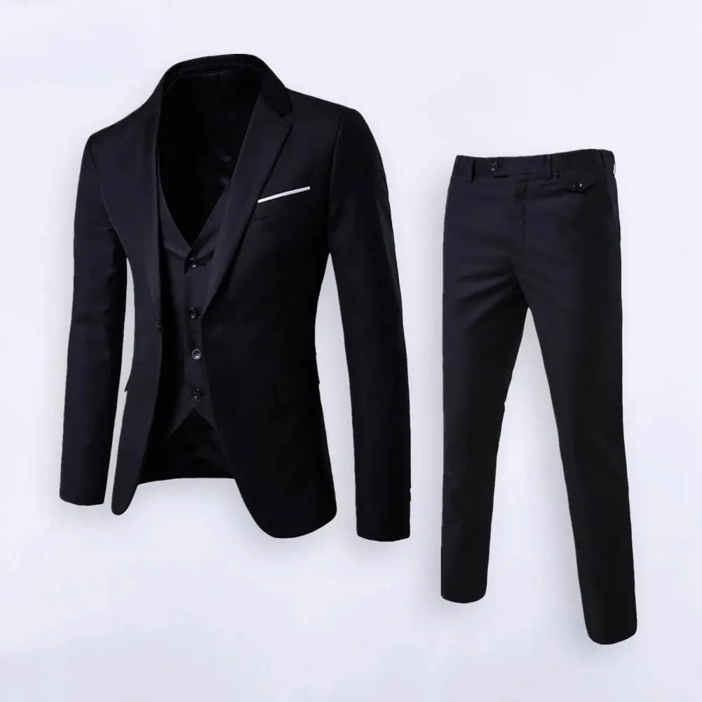 

1 Set Men Blazer Pants Plus Size Long Sleeve Slim Fit Business Suits Temperament One Button Pockets Suit Set Men Office Clothes