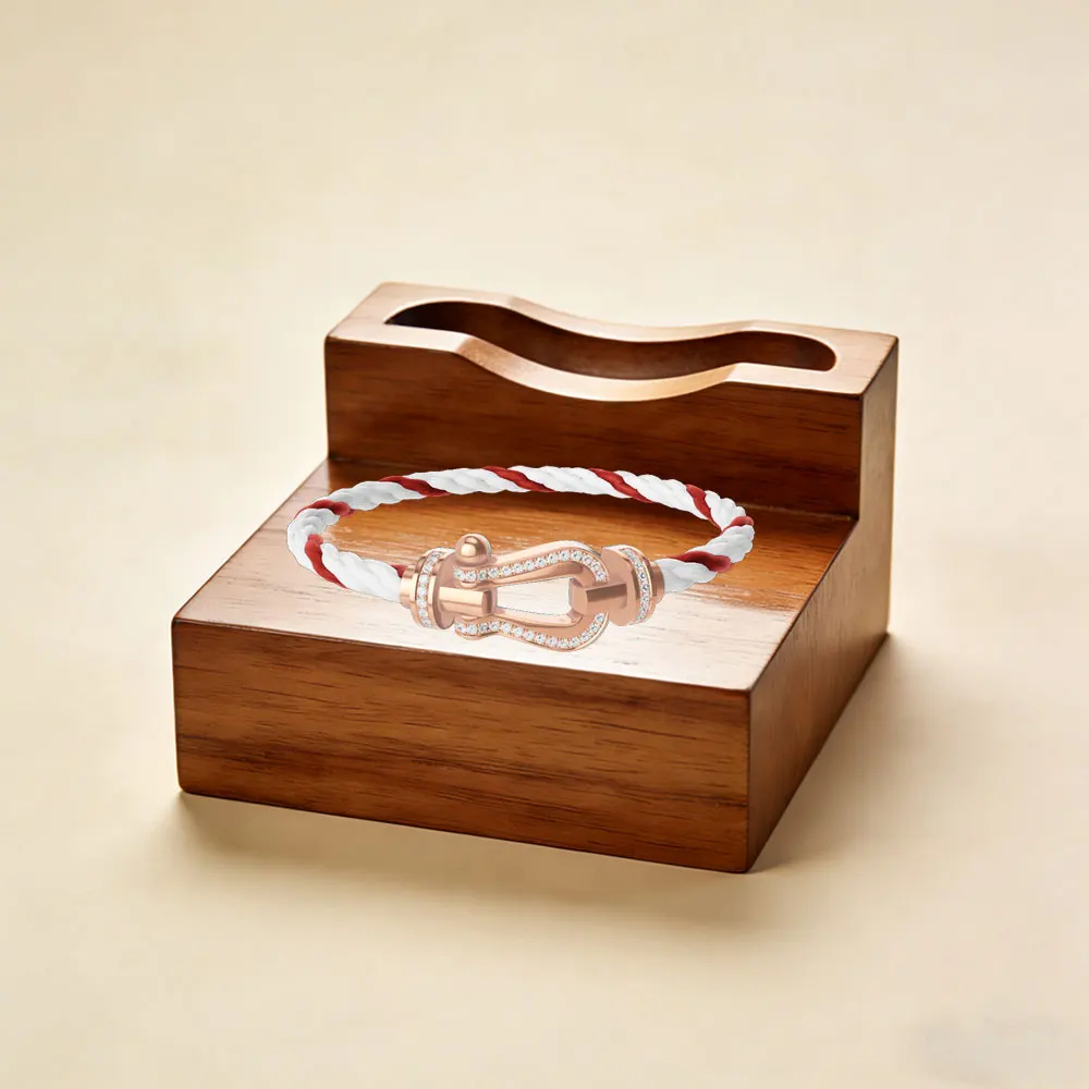

White diamond collection, street boy style, half-set horseshoe-shaped bracelet, large size