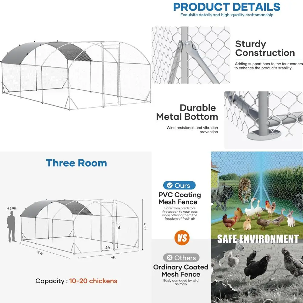Chicken Coop Metal Large Chicken Cage for 30 Chickens with Waterproof Cover & UV-Protection Chicken Run for Yard with 3 Unit for