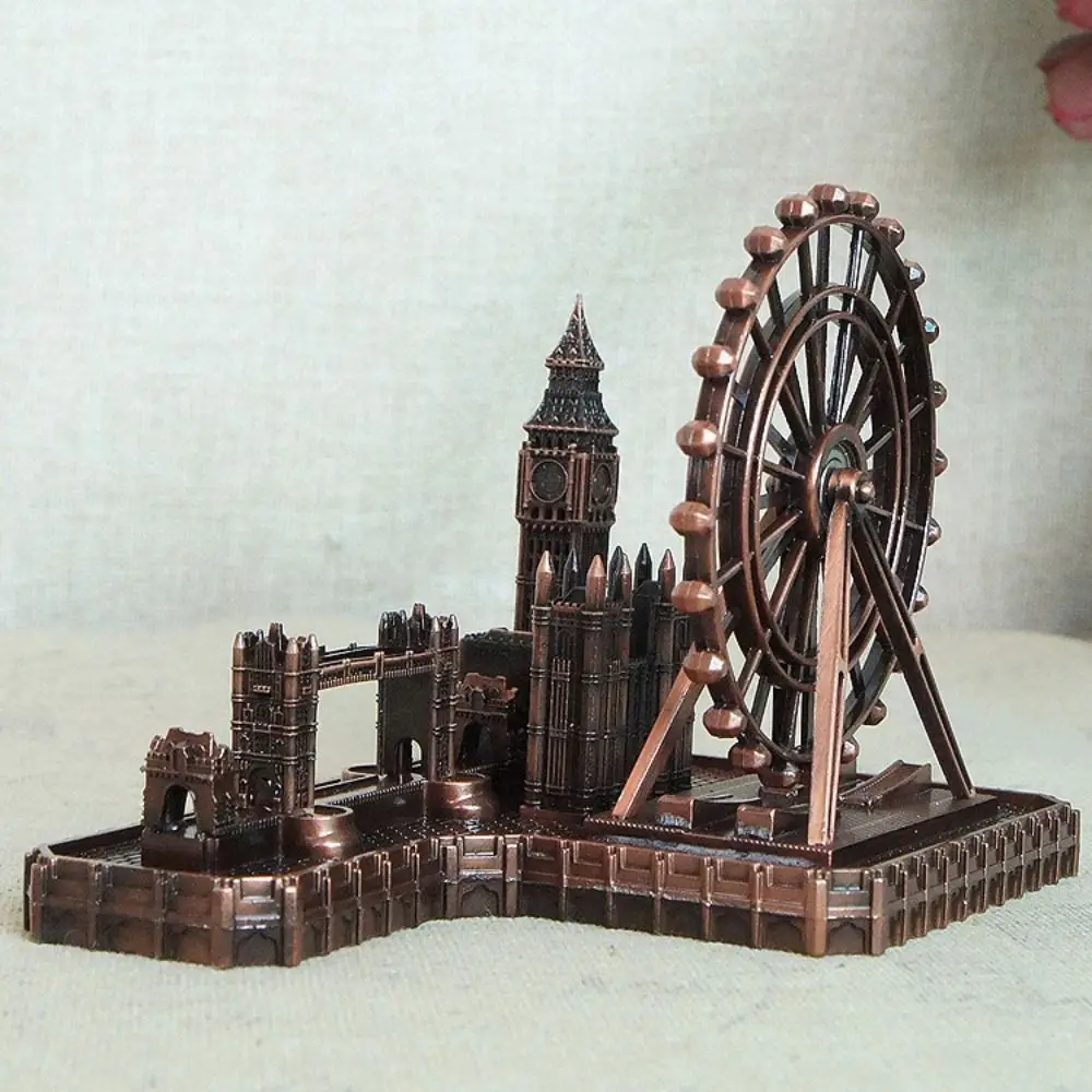 Crafts Metal London Eye Big Ben Tower Bridge Vintage Retro City Figurine Simulated Waterproof Miniatures Statue Sculpture Desk