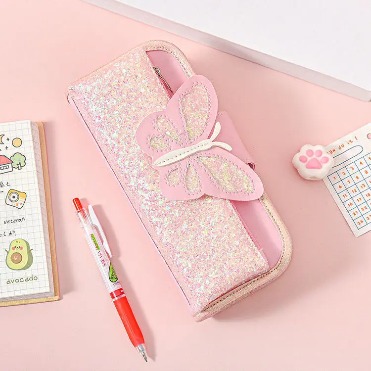 Trousse à crayons papillon séparable pour enfants, sac à stylos mignon pour filles, étui à stylos Kawaii, sac à stylos étudiant, rangement de fournitures scolaires, cadeaux