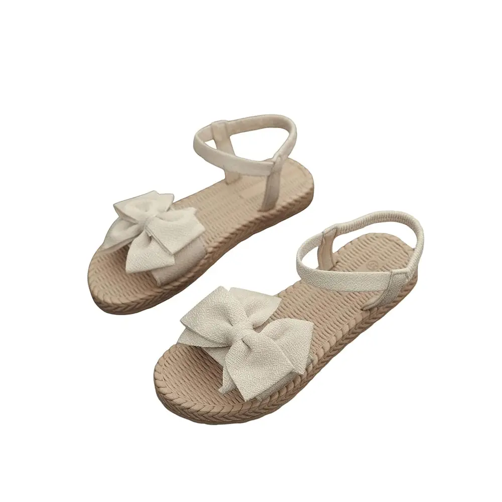 

Women's Bow Braided Flat Sandals Open Toe Ankle Strap Lightweight Vacation Beach Slide Sandals