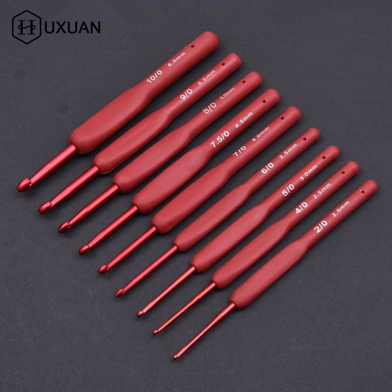 9PCS Red Crochet Hook Ergonomic Handle For Arthritic Hands Extra Long Knitting Needles