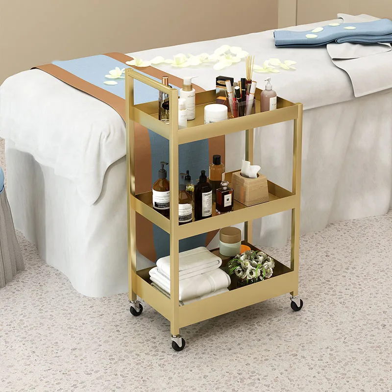 Luxury Golden Salon Trolleys with Wheels Home Salon Furniture Beauty Salon Tool Trolley Minimalist Iron Art Storage Rack A