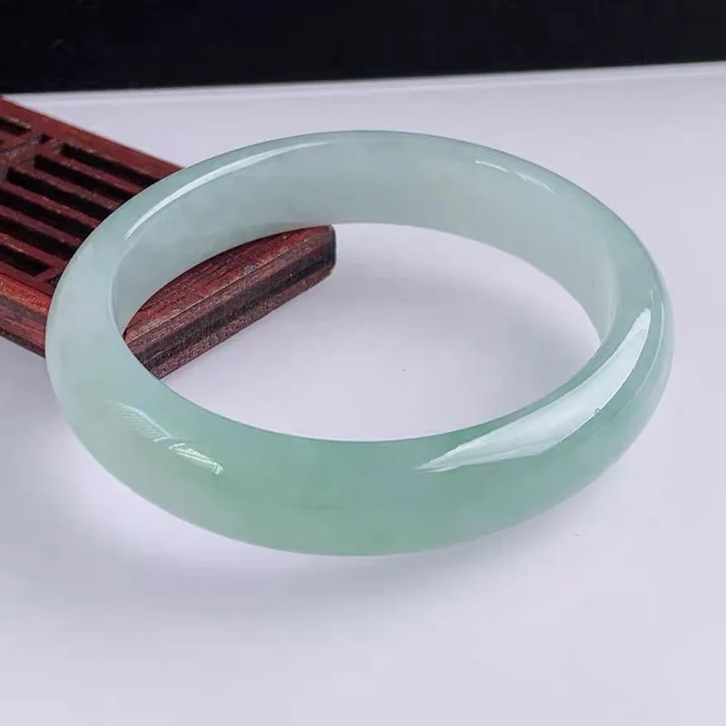 Myanmar ice waxy , round, translucent, light , oil green jadeite bracelet for women, noble lady's standard