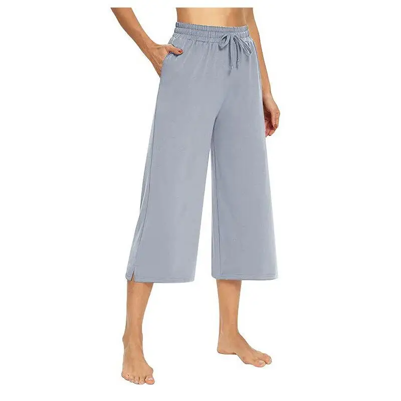 Summer Women's Loose Casual Cropped Wideleg Pant Cleanfit Style mid Low Waist PVC Material Cotton 100% Wide Leg Pants