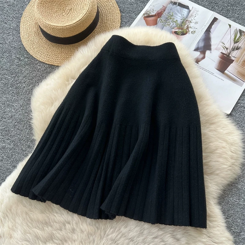 Damen-Strick-Minirock mit hoher Taille, plissierter Swing-Rock, Herbst-Winter, warm, weich, A-Linien-Rock, Damen-Freizeitkleidung, Alltagsbekleidung, Unterteil 644 – Detail 11
