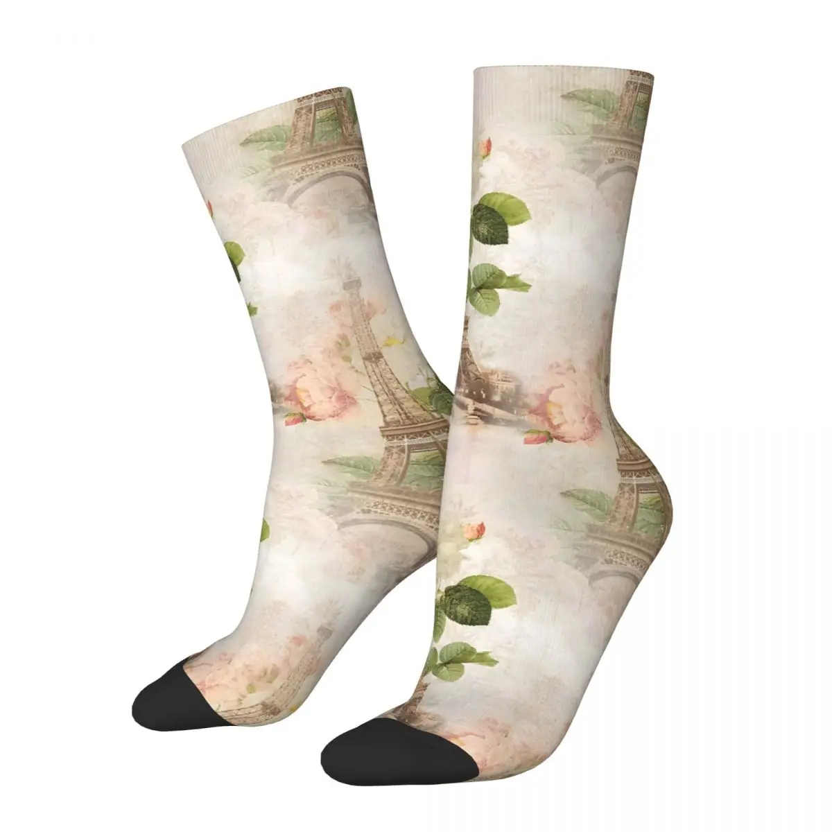 French Floral Paris Eiffel Tower Socks Shopping 3D Print Boy Mid-calf Sock