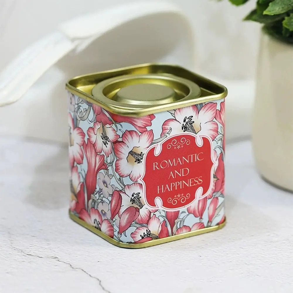 Tin Tinplate Sealed Storage Box Jewelry Box Vintage Flower Candy Canister Coffee Square Tea Can Kitchen