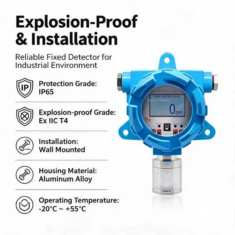 BTYQ-DR400 Industrial Explosion-proof Sulfur Dioxide Gas Detector Fixed LCD Display High Accuracy 1 Year Warranty
