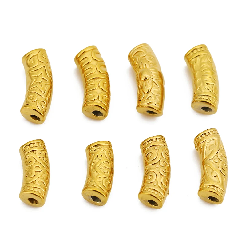 5pcs Stainless Steel PVD Gold Waterproof Totems Bend Tube Loose Beads Charms for DIY Bracelets Necklace Jewelry Making Supplies