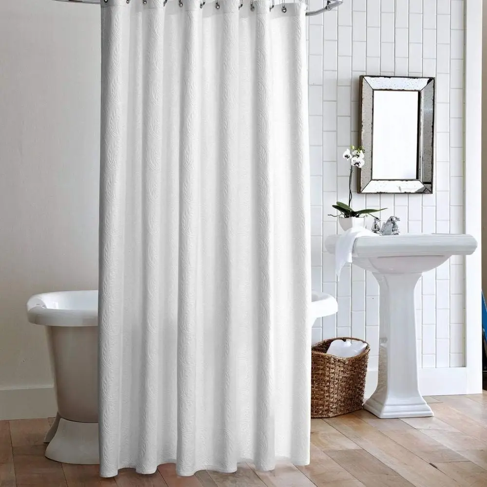 

Vienna Matelassé Bath Curtain - Luxurious 100% Cotton Shower Curtain, 400 GSM, Elegant Horizontal rench Design, 12 Silver Gromme