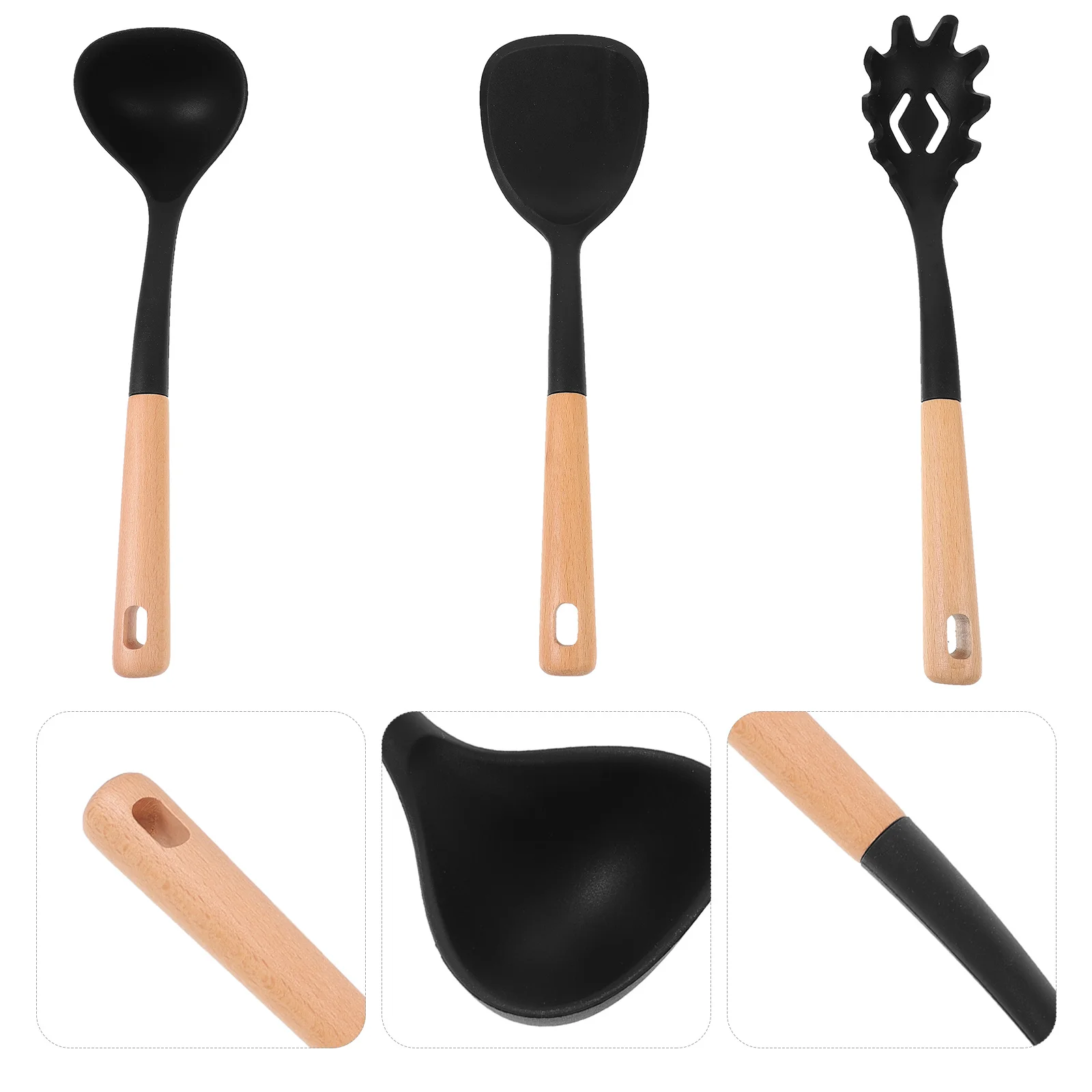 

3Pcs Silicone Cooking Utensils Set Wood Handle Nonstick Kitchen Utensils Spatula Soup Spoon for Home Cooking Utensil Sets