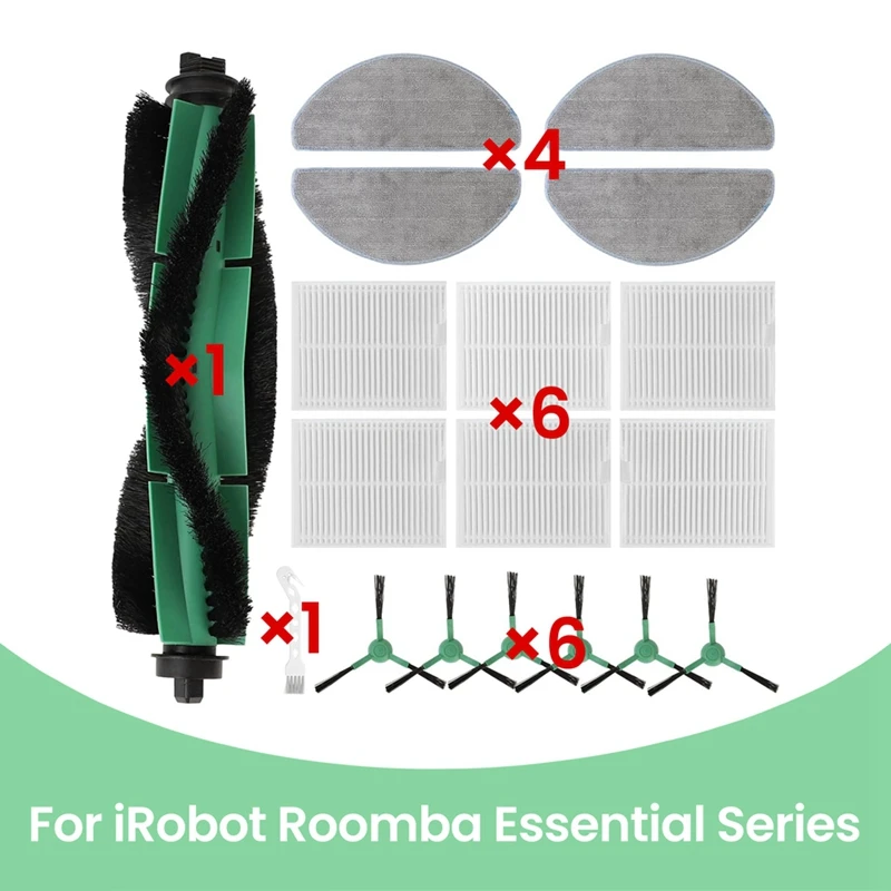 AT02-18 PCS Kit, Replacement Parts Main Brush, Side Brush, Filter, Mop Pad For Irobot Y0140/ Y0110 Robotic Vacuums