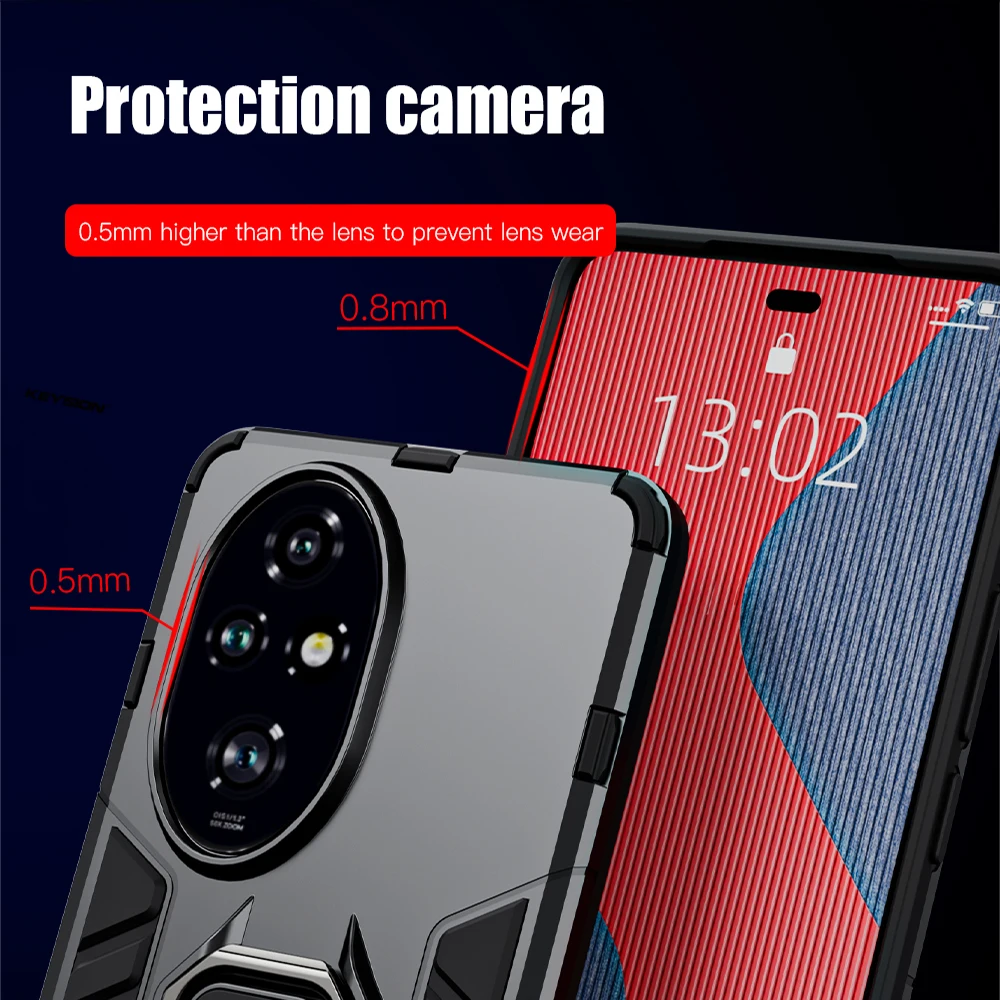KEYSION Shockproof Armor Case for HONOR 200 Pro 5G Soft Silicone+PC Metal Ring Stand Phone Back Cover for Huawei Honor 200 Pro