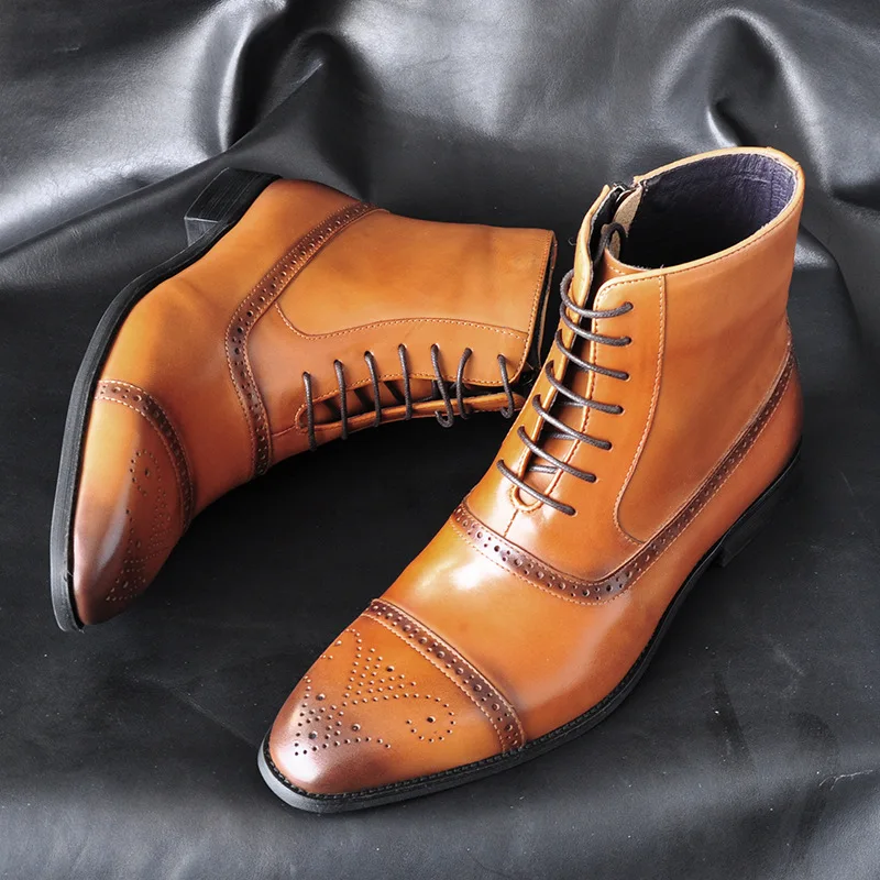 Męskie zabytkowe kowbojki skórzane buty za kostkę Punk Pointed Toe buty motocyklowe męskie buty motocyklowe buty wojskowe Chelsea Boots
