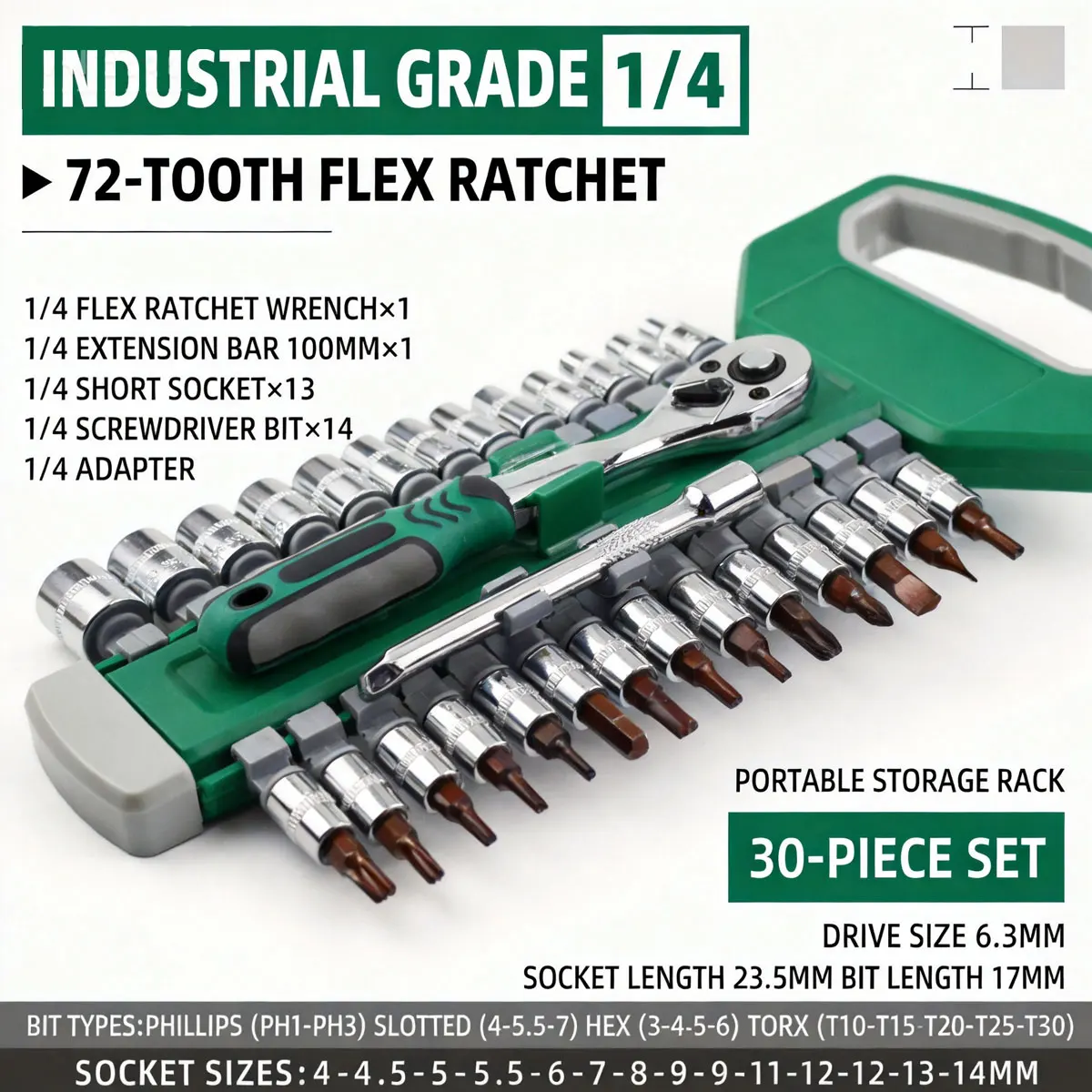 Pro Heavy Duty Auto Motorcycle 1/4 3/8 1/2 Bent Handle 72 Teeth 30 22 23 Pieces Ratchet Socket Torque Wrench Set Car Kit