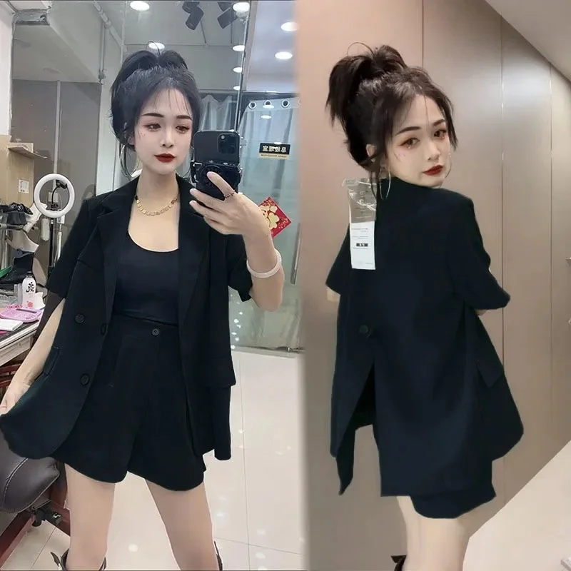 Single/Suit Simple Fashion Suit Women\'s 2022 Summer New Loose And Thin Suit Shorts Two-Piece Women\'s Blazer Suits Purple Black