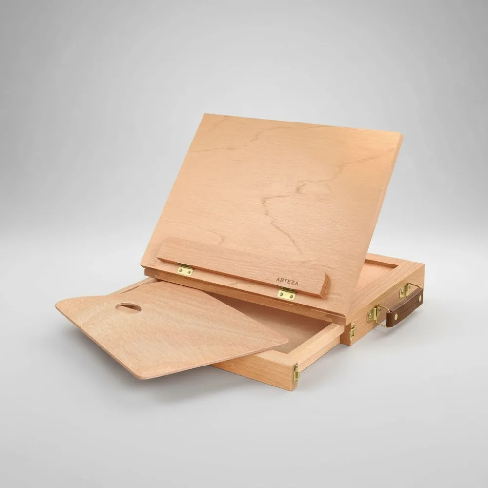 

Портативный настольный мольберт с выдвижным ящиком и палитрой, компактный художественный инструмент из бука для художников, начинающих, любителей