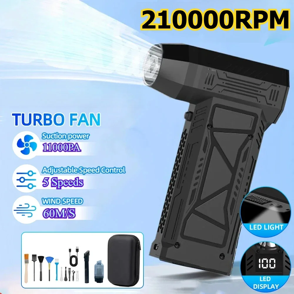 210000RPM Mini Turbo Jet Fan with Led Display&Light Electric Air Duster Adjustable wind speed Blower Rechargeable for car clean