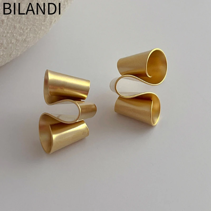 Bilandi Modern Jewelry Personality Geometric Irregular Matte Silver Plated Gold Color Stud Earrings For Women Girl Party Gift