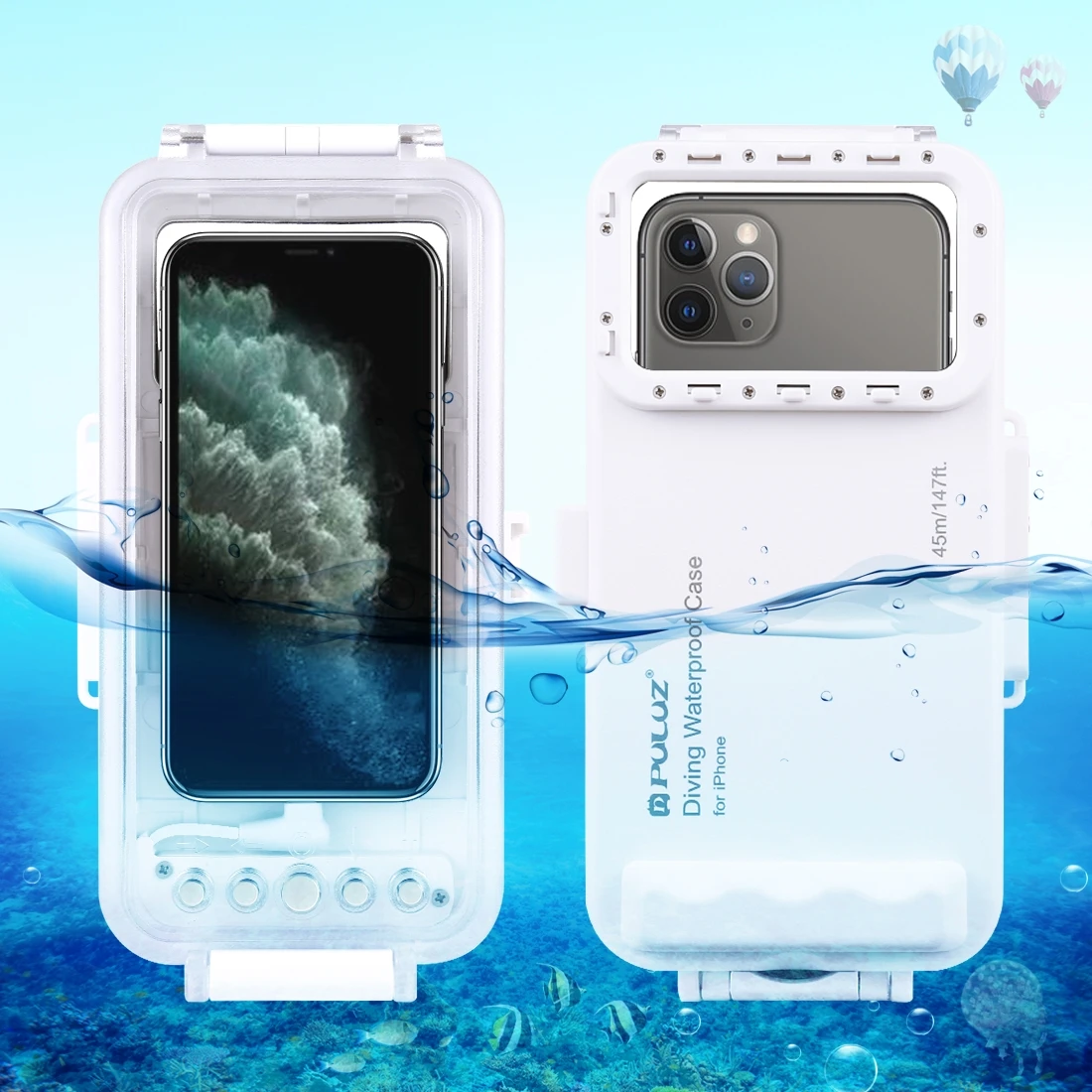 PULUZ 45m/147ft Waterproof Diving Case Photo Video Taking Underwater Housing Cover for iPhone 14 Series
