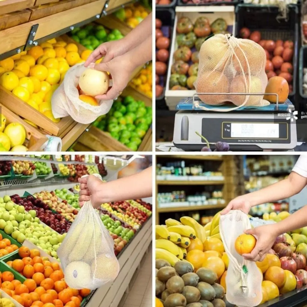 

Reusable Cotton Mesh Bag Large Light Weight Drawstring Bag Eco-friendly Fruit and Vegetable Storage Bundle Pocket Kitchen