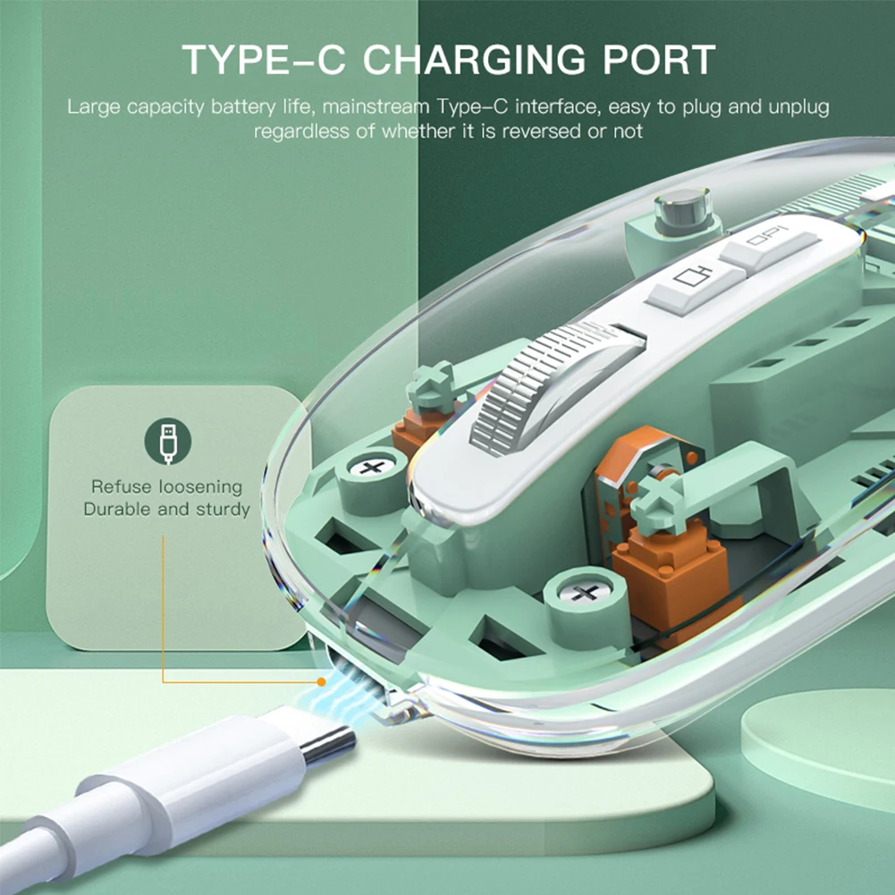 Mouse Wireless Bluetooth trasparente 3 modalità Dual BT + 2.4GHz 2400DPI Mouse da gioco regolabile Display batteria per PC Laptop