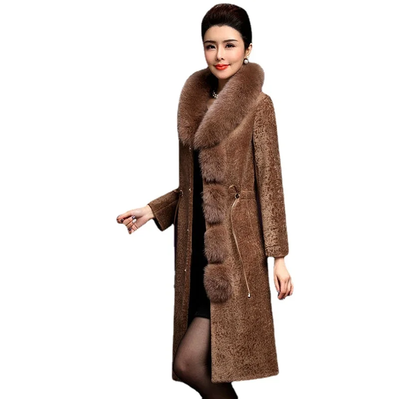 

fur Warm medium imitation sheep shearing coat, 2023 winter middle-aged temperament, large and long