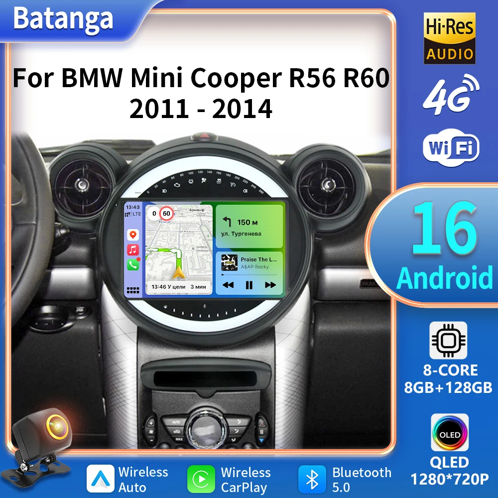 Android 16 para BMW Mini Cooper Countryman R56 R60 2011-2014 Auto Carplay navegación GPS estéreo reproductor Multimedia herramientas de pantalla