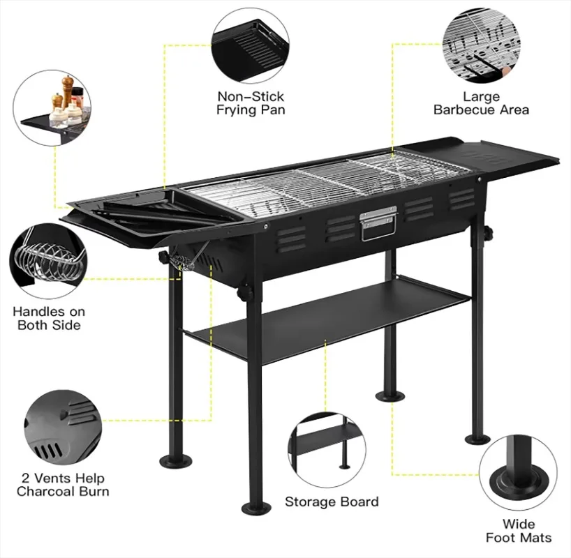 Portable Indoor/Outdoor Charcoal Grill Adjustable Features Enhance Thickened Camping Experience