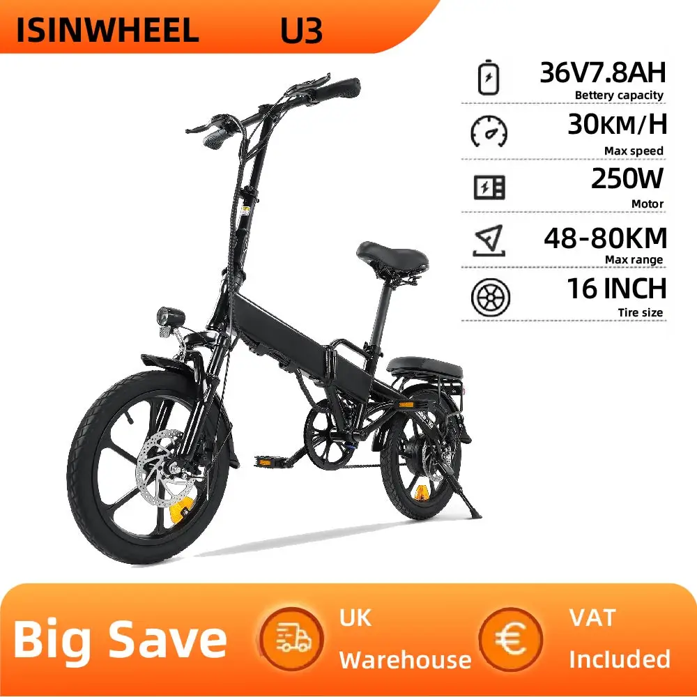 AliExpress Isinwheel U3 Adult Electric Bicycle 250W Motor Men's Folding Electric Bike 36V 7.8Ah Battery urban road E-bike