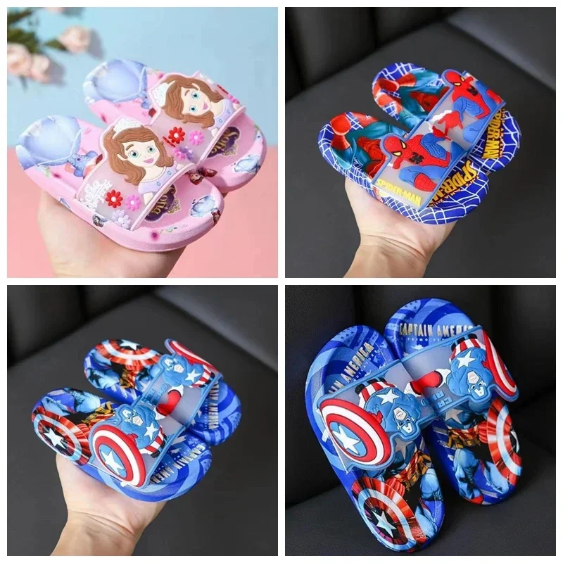 New Summer Slippers Baby Boys Cartoon Sofia Spiderman Captain America Kids Girls Children Flip Flops Indoor Toddler Beach Shoes