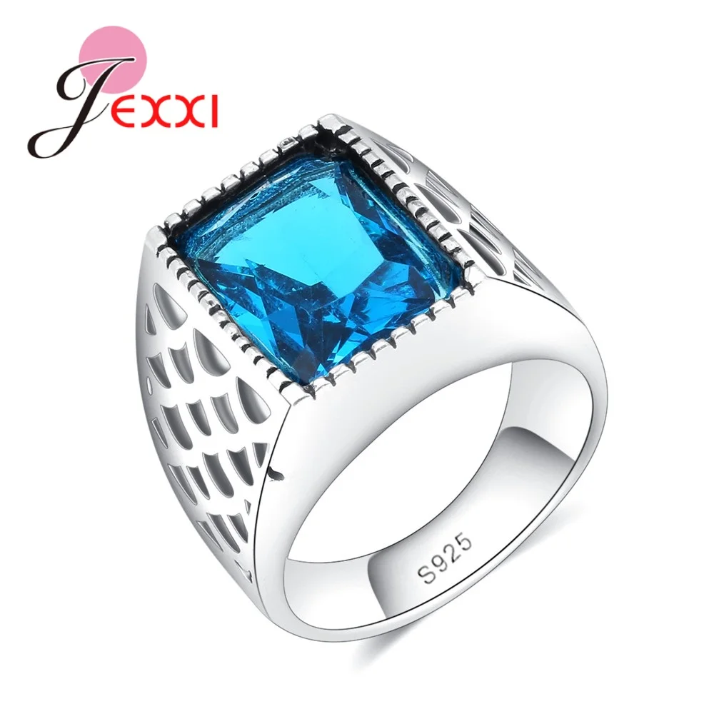 Fashion Brand 925 Sterling Silver Rings For Women Vintage Charms Rectangle CZ Austrian Crystal Stone Wedding Rings Bague